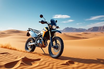 découvrez la puissance et l'élégance de la suzuki dr-z400 'sirocco', la reine du désert. parfaite pour l'aventure, cette moto enduro allie performance, confort et style, idéale pour conquérir tous les terrains.