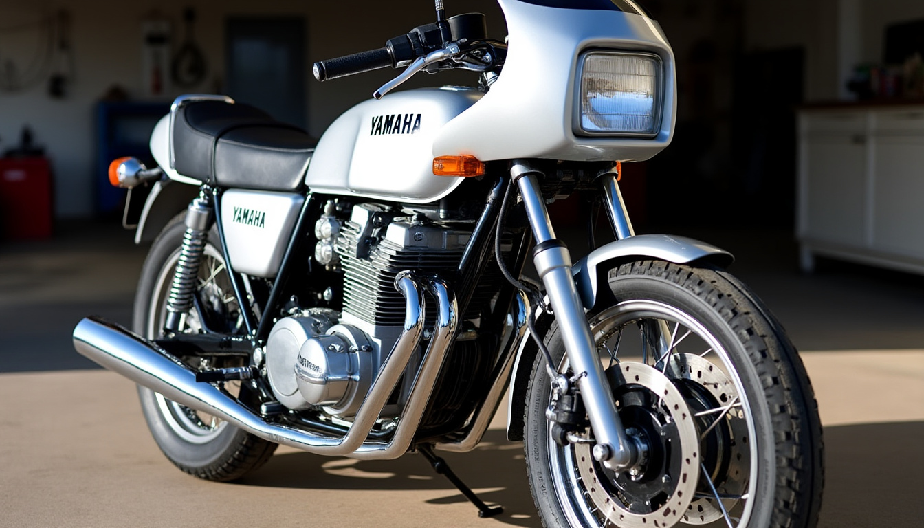 découvrez la beauté unique du yamaha tx750, une star de la moto artisanale, entièrement revêtue d'aluminium. alliant design élégant et performance impressionnante, ce modèle fait main séduira les passionnés de deux-roues et les amateurs de personnalisation. plongez dans l'univers de la personnalisation moto et laissez-vous inspirer par cet emblème de style et d'innovation.