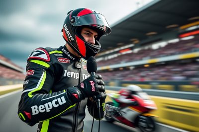 rejoignez pierre-louis le bonniec alors qu'il abandonne son micro pour enfourcher sa moto sur le circuit de pont purluet. une expérience palpitante où la passion du journalisme rencontre l'adrénaline de la vitesse.