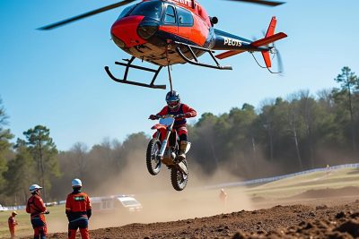 un motard a été gravement blessé après une chute sur un terrain de motocross en isère. rapidement pris en charge, il a été secouru par hélicoptère et transporté à l'hôpital. découvrez les détails de cet accident impressionnant.