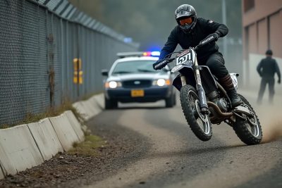 un pilote de moto-cross volée commet neuf infractions en une seule journée, entraînant une condamnation à une peine de prison ferme.