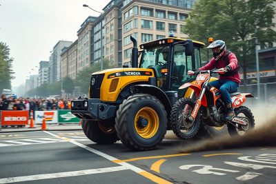 villefranche-sur-saône : un rodéo urbain illégal en moto-cross tourne au drame lors d'une confrontation avec un tracteur de chantier, faisant grand bruit dans la commune.