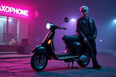 découvrez la publicité vintage de la honda elite réinterprétée par lou reed, un hommage unique à l'élégance rétro et à la musique légendaire.