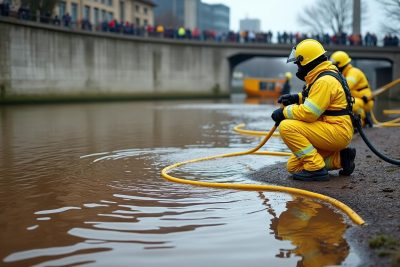 limoges : une pollution inquiétante a été détectée à la surface de la vienne ce samedi matin. les pompiers sont toujours en intervention pour contenir et nettoyer la pollution.