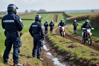 dans l’eure, les gendarmes interviennent pour mettre fin à un rodéo sauvage de motos de cross organisé dans les champs.
