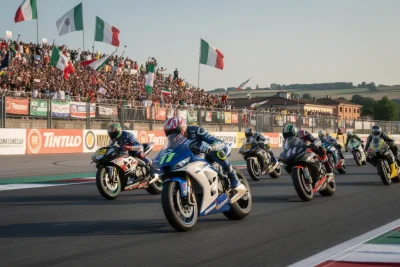 Photographie réaliste d'une course de motos à Crémone.