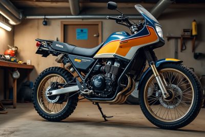 découvrez comment cette honda transalp 600 xl600v, construite au sous-sol, a été métamorphosée en enduro prête à affronter les chemins.