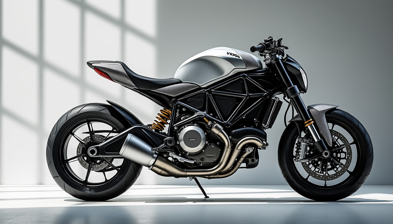 découvrez la vyrus 987 c³ 4v : une superbike de 159 kg, animée par un moteur ducati et dotée d’une direction à moyeu central.